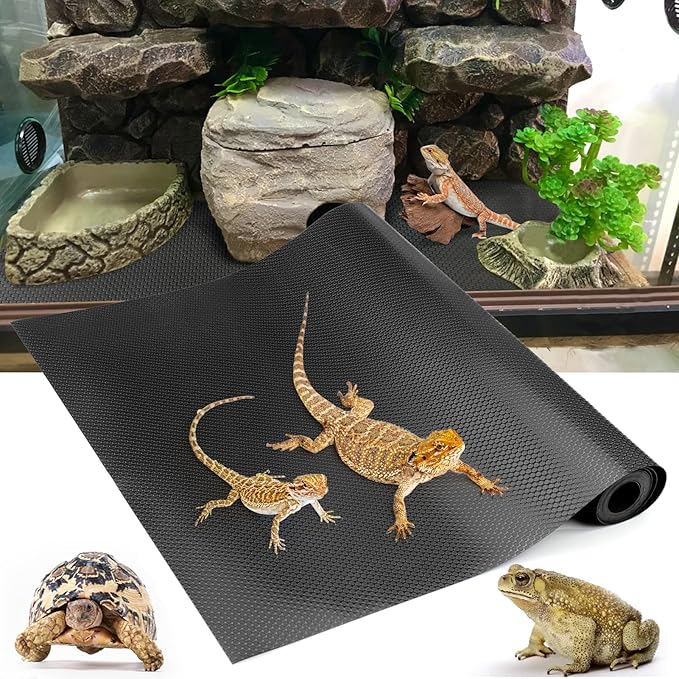 Bearded Dragon Tank Accessories, Reptile Terrarium Carpet Substrate for Leopard Gecko, Lizard, Iguana, Snake, Tortoise, Non-Adhesive Reptile Habitat Bedding(Black 79inch) Vodolo