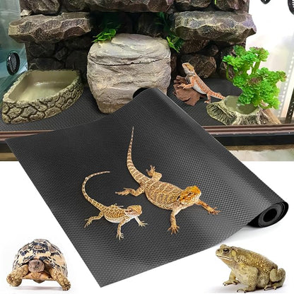 Bearded Dragon Tank Accessories, Reptile Terrarium Carpet Substrate for Leopard Gecko, Lizard, Iguana, Snake, Tortoise, Non-Adhesive Reptile Habitat Bedding(Black 79inch) Vodolo