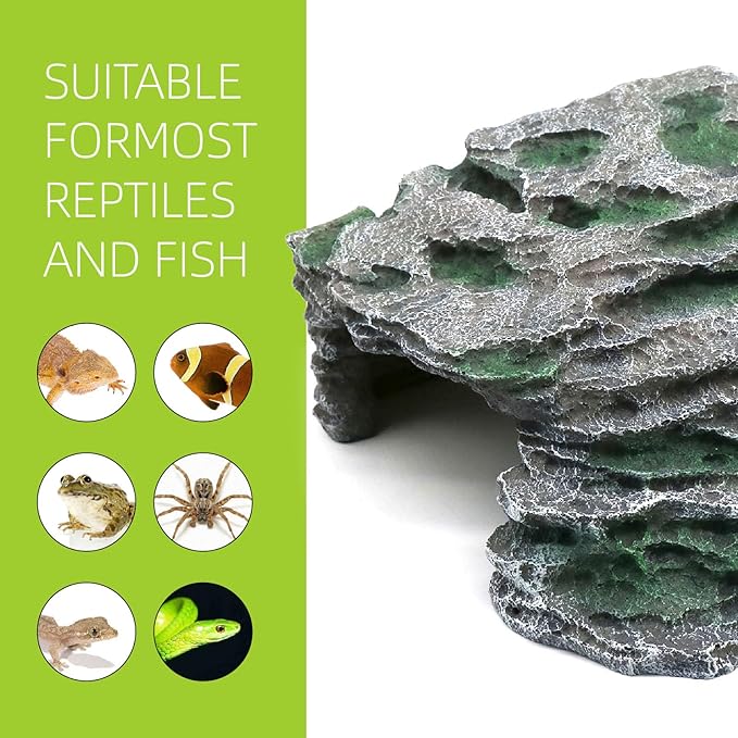 Large Reptile Hide Shale Scape Step Ledge, Reptile Cave Hideout, Bearded Dragons Accessories, Basking Rocks for Bearded Dragons (Large-B-11.8 * 9.8 * 5.3) relaqcc