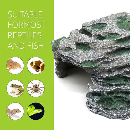 Large Reptile Hide Shale Scape Step Ledge, Reptile Cave Hideout, Bearded Dragons Accessories, Basking Rocks for Bearded Dragons (Large-B-11.8 * 9.8 * 5.3) relaqcc
