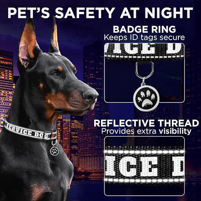 TECEUM Reflective Pet Collar – Black - Service Dog – XS – Basic Nylon Dog Collar – Quick Release Buckle – Fits Small, Medium and Large Dogs, Puppies, Cats – ESA & Service Dog Options TECEUM