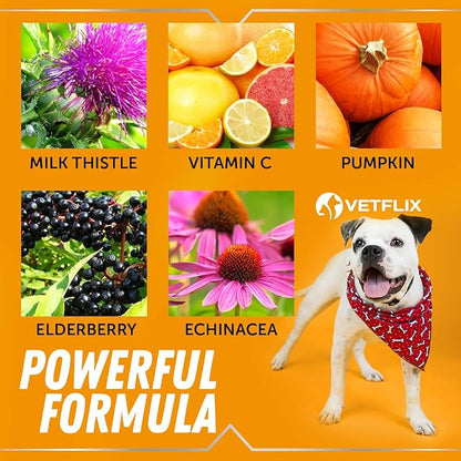 Velflix Allergy Immune Anti Itch & Hot Spots - Made in USA Natural Pet Supplement for Cat & Dog Allergy Relief with Turmeric & Milk Thistle -Seasonal Allergies Digestive Treatment for Dogs & Cats Vetflix