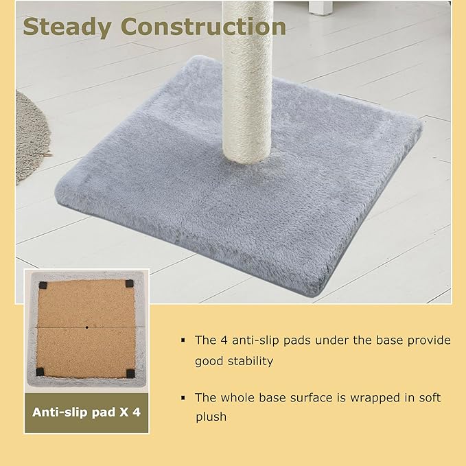 Dimaka 29" Height Tall Cat Scratching Post, Claw Scratcher with Sisal Rope and Covered with Soft Smooth Plush, Vertical Scratch [Full Strectch] for Standard Size Cats (Grey, 29 inches) - PAWPICO