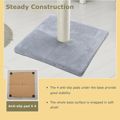 Dimaka 29" Height Tall Cat Scratching Post, Claw Scratcher with Sisal Rope and Covered with Soft Smooth Plush, Vertical Scratch [Full Strectch] for Standard Size Cats (Grey, 29 inches) - PAWPICO