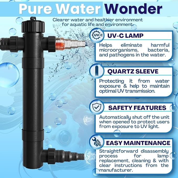 Flexzion Pond UV Lights for Outdoor Ponds - 36W Large Pond UV Light, 9246 Gal Capacity, 4500L/H UV Pond Clarifier for Outdoor Ponds, Clears Water in Days (CUV-136) Flexzion