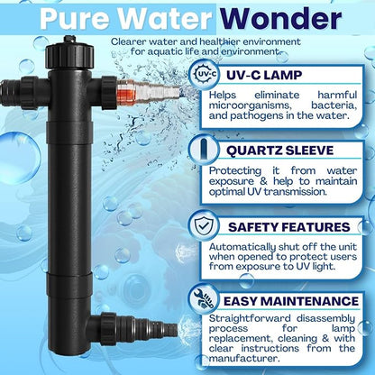 Flexzion Pond UV Lights for Outdoor Ponds - 36W Large Pond UV Light, 9246 Gal Capacity, 4500L/H UV Pond Clarifier for Outdoor Ponds, Clears Water in Days (CUV-136) Flexzion