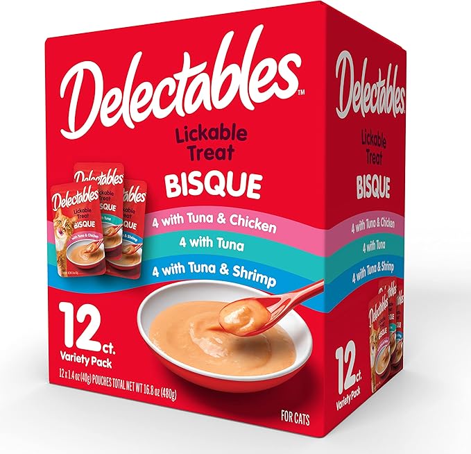 Delectables Bisque Lickable Wet Cat Treats - Chicken, Tuna & Shrimp, 12 count Hartz