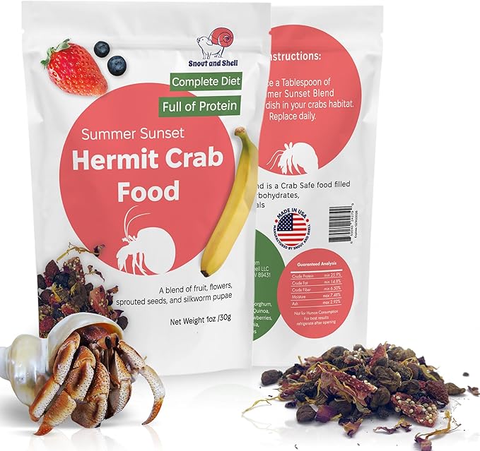 Snout and Shell - Summer Sunset Hermit Crab Food - 1 oz - 30 Grams - Whole Food Diet for Hermit Crabs - Flowers, Bugs and More SNOUTANDSHELL