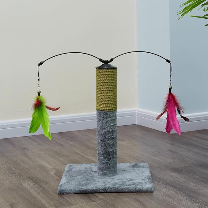 Go Pet Club Everyday Value 19in Scratching Post with Sisal Rope and Interactive Hanging Toy Feather, Gray - PAWPICO