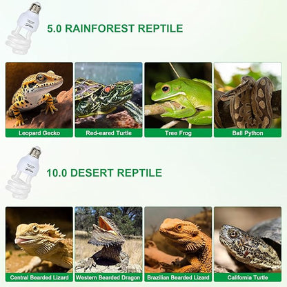UVB Bulb for Reptiles, 5.0 13W UVA UVB Light Reptile Light Bulb, UVB Light for Rainforest Reptiles, Reptile Light Bulb for Crowned Chameleon, Green Lguana, Tree Frog, Ball Python PAWPICO
