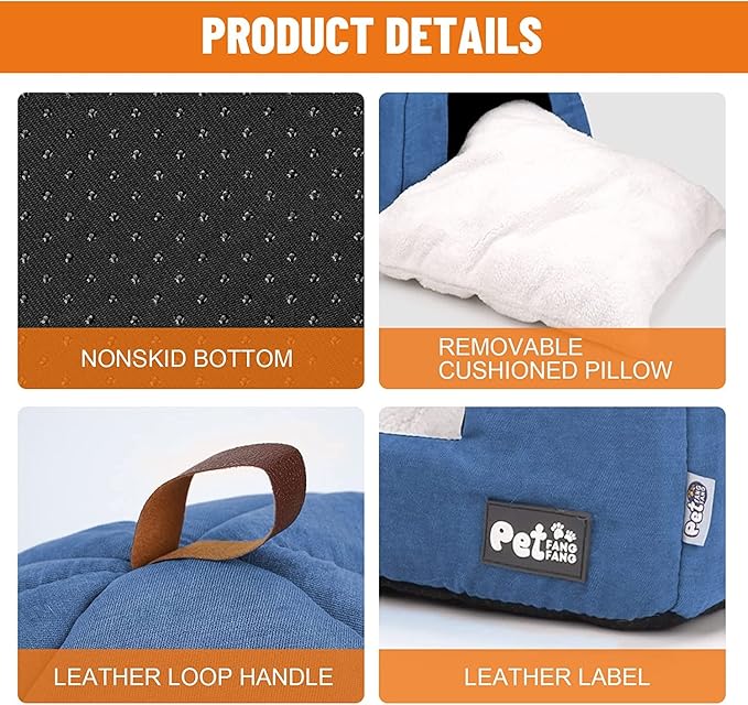 Cat Bed for Indoor Cats -Premium Pet Beds for Cats and Small Dogs, Cat Bed Cave, Comfortable Covered Cat Bed, Cat Tent, Kitten Bed, Small Animal Bed and Cat Hut with Cushioned Pillow (Large, Blue) - PAWPICO