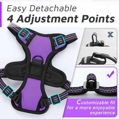 Eagloo Small Dog Harness No Pull, Service Vest with Reflective Strips and Control Handle, Adjustable and Comfortable for Easy Walking, No Choke Pet Harness with 2 Metal Rings, Purple, XS GoExplorewithEagloo