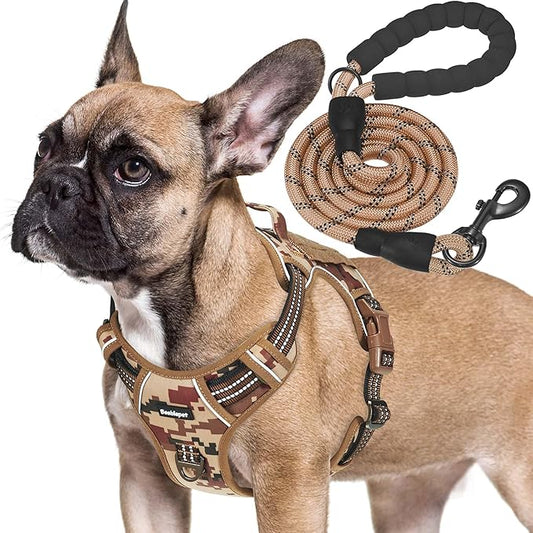 Heavy Duty Tactical Dog Harness for Small Dogs, No Pull Adjustable Pet Harness Reflective Service Training Easy Control Pet Vest Military K9 Working Dog Harnesses- Small, Desert Camo Beebielove
