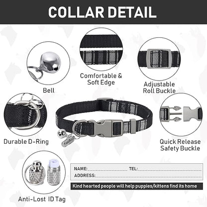 GAMUDA Dog Harness, Collar and Seat Belt Set, Vehicle Safety Harness, Retractable Adjustable Pet Seatbelts with Travel Strap and Carabiner for Most Cars (Black, XXS) GAMUDACollarsCollection