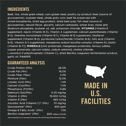 Purina Pro Plan Complete Essentials Shredded Blend Beef and Rice Dog Food Dry Formula with Probiotics for Dogs - 35 lb. Bag - PAWPICO