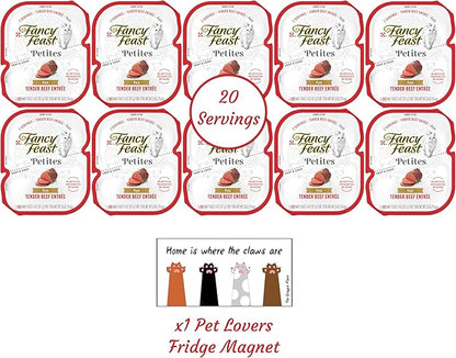 Fancy Feast Gourmet Grain-Free Meals Wet Cat Food Pate and Gravy Petites 10 Twin Pack Trays, 20 Servings (Tender Beef Pate) - PAWPICO