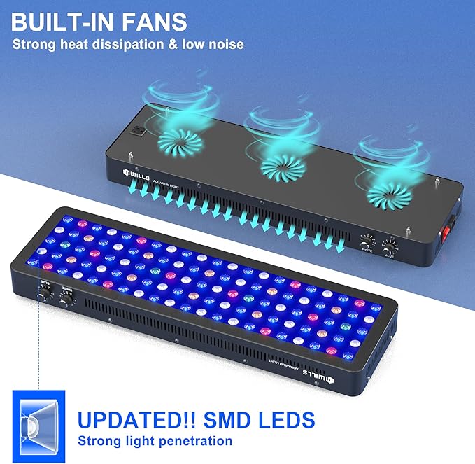WILLS Aquarium Light, Dimmable Full Spectrum Fish Tank Light with 3 Dimming Modes & 105 Premium SMD Chips, 300W LED Aquarium Plant Light for Saltwater Freshwater Coral Reef (28"x8.5"x2.4") WILLS