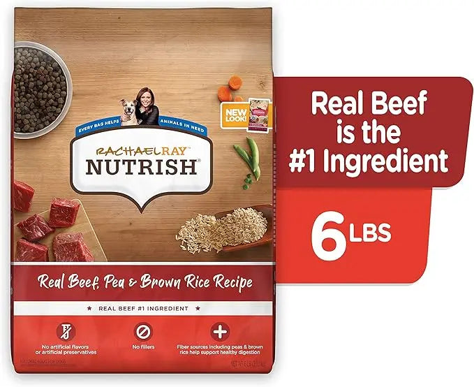 Nutrish Rachael Ray Premium Natural Dry Dog Food with Added Vitamins, Minerals & Taurine, Real Beef, Pea, & Brown Rice Recipe, 6 Pounds (Packaging May Vary) - PAWPICO
