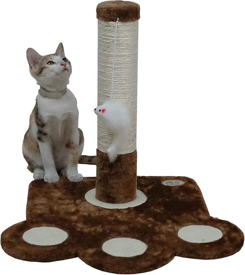 Go Pet Club Everyday Value 16in Small Sisal Covered Scratching Post Cat Tower Kitty Condo Kitten Furniture with Hanging Mouse for Indoor Cats, Brown - PAWPICO