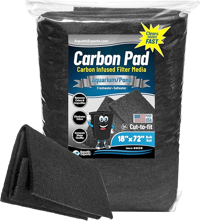 Aquarium Carbon Pad - Cut to Fit Carbon Infused Filter Pad Media for Crystal Clear Fish Tank and Ponds (18 Inch Width, 72 Inch Long) AquaticExperts