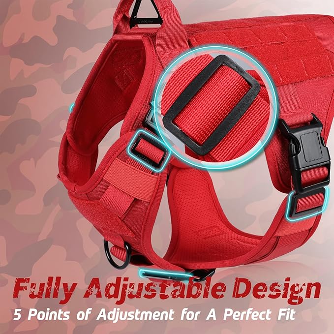 rabbitgoo Tactical Dog Harness for Small, Heavy Duty Pet Harness with Handle, No-Pull Service Vest Small Breed, Adjustable Military Dog Vest for Training Hunting Walking, Red, S rabbitgoo