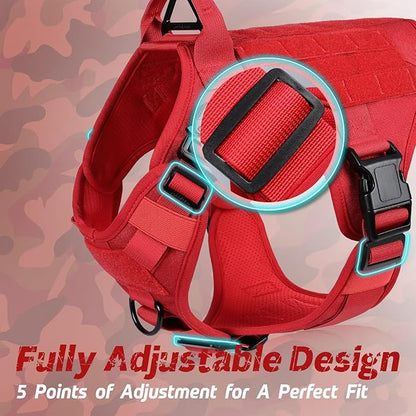 rabbitgoo Tactical Dog Harness Medium Sized, Heavy Duty Pet Harness with Handle, No-Pull Service Vest Medium Breed, Adjustable Military Dog Vest for Training Hunting Walking, Red, M rabbitgoo
