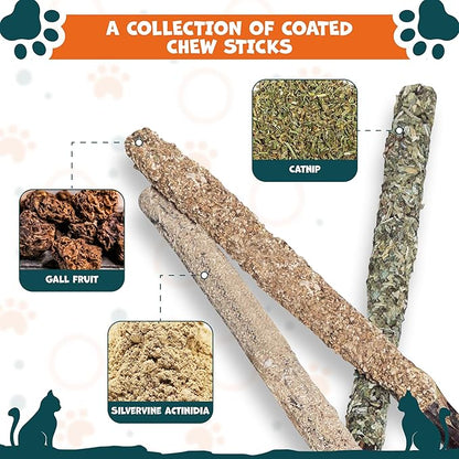 Silvervine Sticks for Cats 24 Pack Silvervine Cat Toy 10 Styles Dental Health and Calming Toy. Catnip, Gall Fruit and Bell Ball Cage Balls. Cleans Teeth & Calms Anxiety for Kitten (24 Pack) - PAWPICO