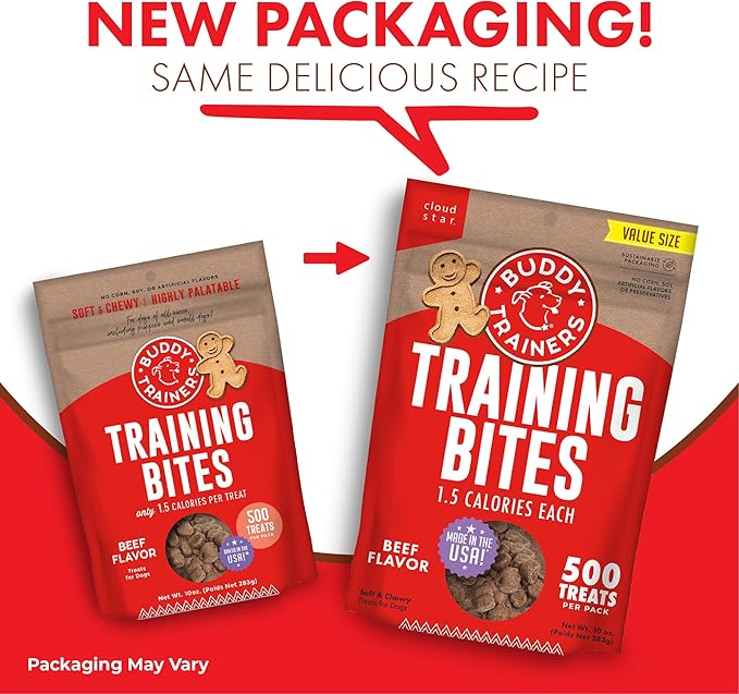 Buddy Biscuits Trainers Training Bites Soft & Chewy Dog Treats, Beef, 10 oz. Pouch - PAWPICO