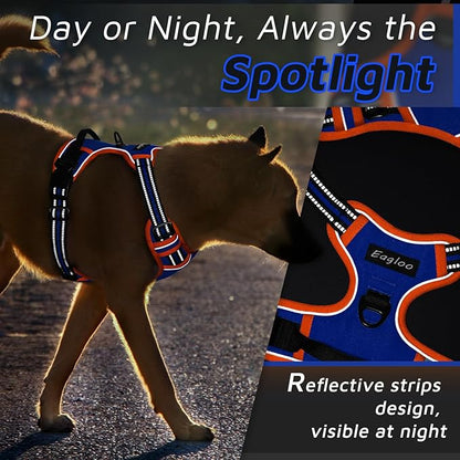 Eagloo Dog Harness for Large Dogs, No Pull Service Vest with Reflective Strips and Control Handle, Adjustable and Comfortable for Easy Walking, No Choke Harness with 2 Metal Rings, Blue & Orange, L GoExplorewithEagloo