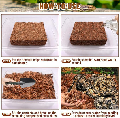 Riare 10LB Coconut Chip Substrate for Reptiles, 72 Quart Coconut Fiber Substrate Coco Chips Substrate Coconut Husk Bedding for Snakes, Tortoises, Ball Python, Bearded Dragon, Geckos, Lizards, Frogs Riare