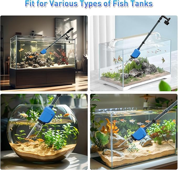 Aquarium Vacuum Gravel Cleaner, 6 in 1 Fish Tank Cleaning Kit,32W Automatic Aquarium Vacuum Gravel Cleaner Set for Change Water Wash Sand Water Filter and Water Circulation HEKIWAY