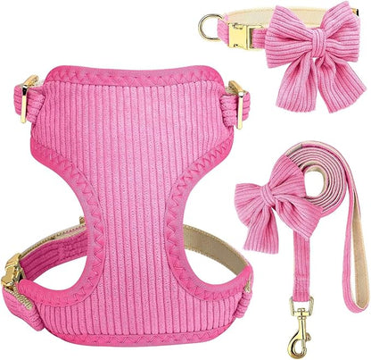 Didog Cute Small Dog Harness Collar & Leash Set, Adjustable Dog Collars and Leashes with Bowtie, Breathable Soft Mesh Padded Dog Vest for Puppies Small Dogs & Cats Walking, Hot Pink, S Didog