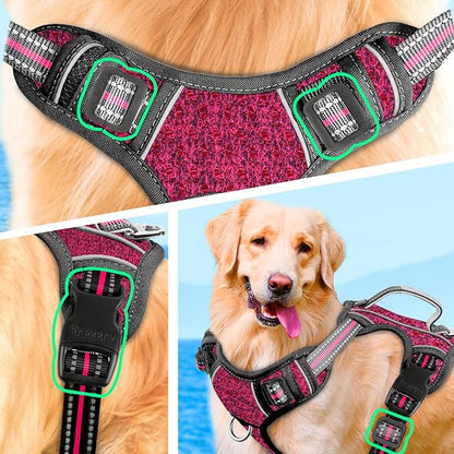 BARKBAY No Pull Dog Harness Large Reflective Dog Harness with Front Clip and Easy Control Handle for Walking Training Running with ID tag Pocket(Pink/Black,S) BARKBAY