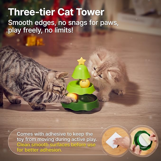 Potaroma Mini Sized Cat Toys with Catnip on Top, 2-Level Roller Turntable Two Cat Balls Interactive Indoor Kitten Physical Exercise Kitty Toys 5.5 Inches - PAWPICO