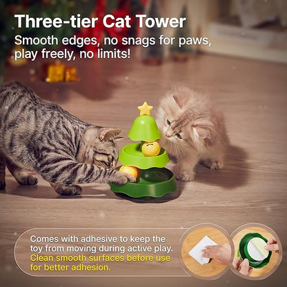 Potaroma Mini Sized Cat Toys with Catnip on Top, 2-Level Roller Turntable Two Cat Balls Interactive Indoor Kitten Physical Exercise Kitty Toys 5.5 Inches - PAWPICO