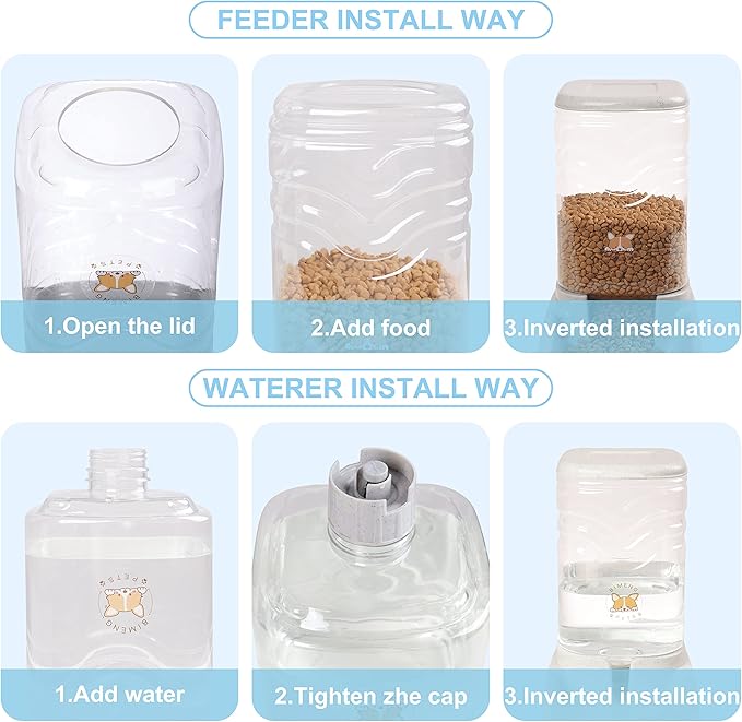 ELEVON Automatic Dog Cat Gravity Food and Water Dispenser Set with Pet Food Bowl for Small Large Pets Puppy Kitten Rabbit Large Capacity(White & Gray, 3.8L) - PAWPICO