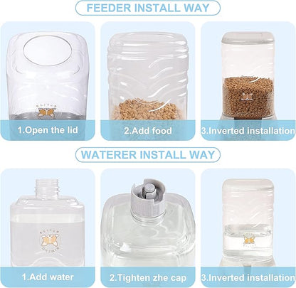 ELEVON Automatic Dog Cat Gravity Food and Water Dispenser Set with Pet Food Bowl for Small Large Pets Puppy Kitten Rabbit Large Capacity(White & Gray, 3.8L) - PAWPICO