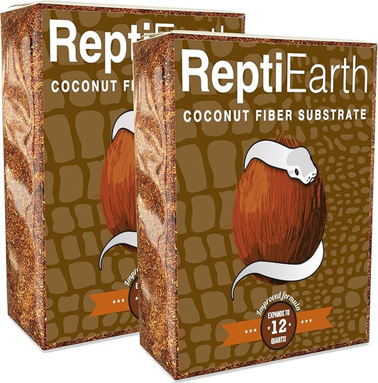 ReptiEarth Reptile Bedding, Fluffy Coconut Fiber Substrate 12 Quart Organic Coco Ready to Use for Bioactive Snake Terrarium, Lizard Tanks with Plants, for Frog, Tarantula or Hermit Crab Habitat (2 Pk) ReptiChipPremiumSubstrate