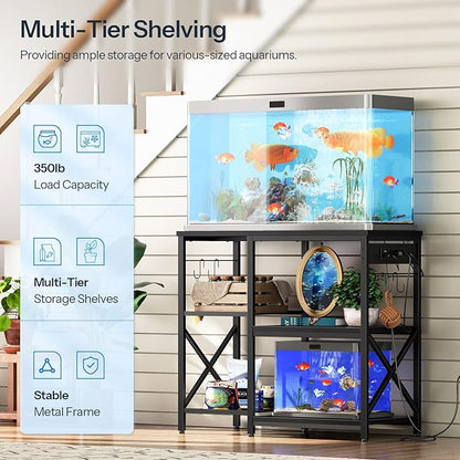 HOOBRO 20-29-37 Gallon Fish Tank Stand with Power Outlets and LED Light, Aquarium Stand with Storage Shelves, 35.4" L x 15.7" W, Reptile Tank Stand with Stable Metal Frame, Black BK80UDFT01 HOOBRO