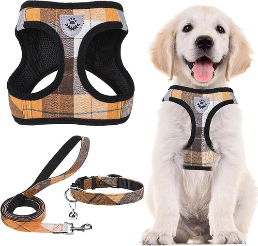 PUPTECK Adjustable Dog Harness Collar and Leash Set Step in No Pull Pet Harness for Small Medium Dogs Puppy and Cats Outdoor Walking Running, Soft Mesh Padded Reflective Vest Harnesses, Orange XXS PUPTECK