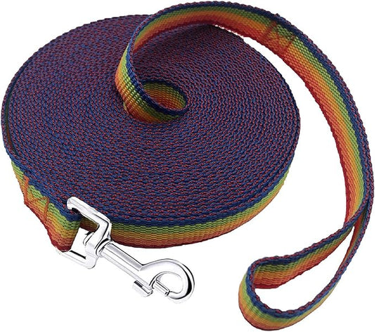 15ft 20ft 30ft 40ft 50ft Long Dog/Puppy Lead Obedience Recall Training Dog Leashes for Small Medium Dogs Camping, Training, Play, or Backyard (20 FT, Rainbow) PETGOGO
