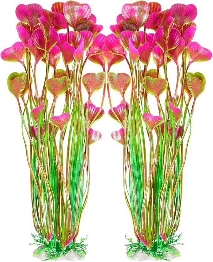 AQUANEAT Artificial Aquarium Plants, Fish Tank Plants Plastic, Aquarium Decor Large, 15.5 inch Red Fish Tank Decorations, 2pcs Aquaneat