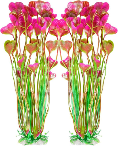 AQUANEAT Artificial Aquarium Plants, Fish Tank Plants Plastic, Aquarium Decor Large, 15.5 inch Red Fish Tank Decorations, 2pcs Aquaneat