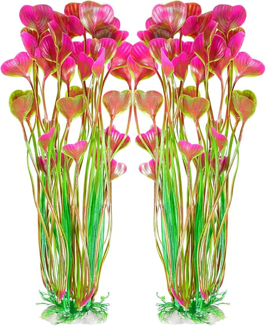 AQUANEAT Artificial Aquarium Plants, Fish Tank Plants Plastic, Aquarium Decor Large, 15.5 inch Red Fish Tank Decorations, 2pcs Aquaneat