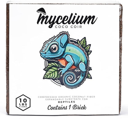 Mycelium 100% Organic Reptile Compressed Coco Coir - OMRI Certified, Eco-Friendly Bedding, Safe & Non-Toxic for Terrariums Habitat, Ideal for Reptiles, Snakes, Leopard Geckos, Turtles, Snake -10 LBS Mycelium