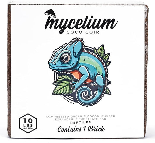Mycelium 100% Organic Reptile Compressed Coco Coir - OMRI Certified, Eco-Friendly Bedding, Safe & Non-Toxic for Terrariums Habitat, Ideal for Reptiles, Snakes, Leopard Geckos, Turtles, Snake -10 LBS Mycelium