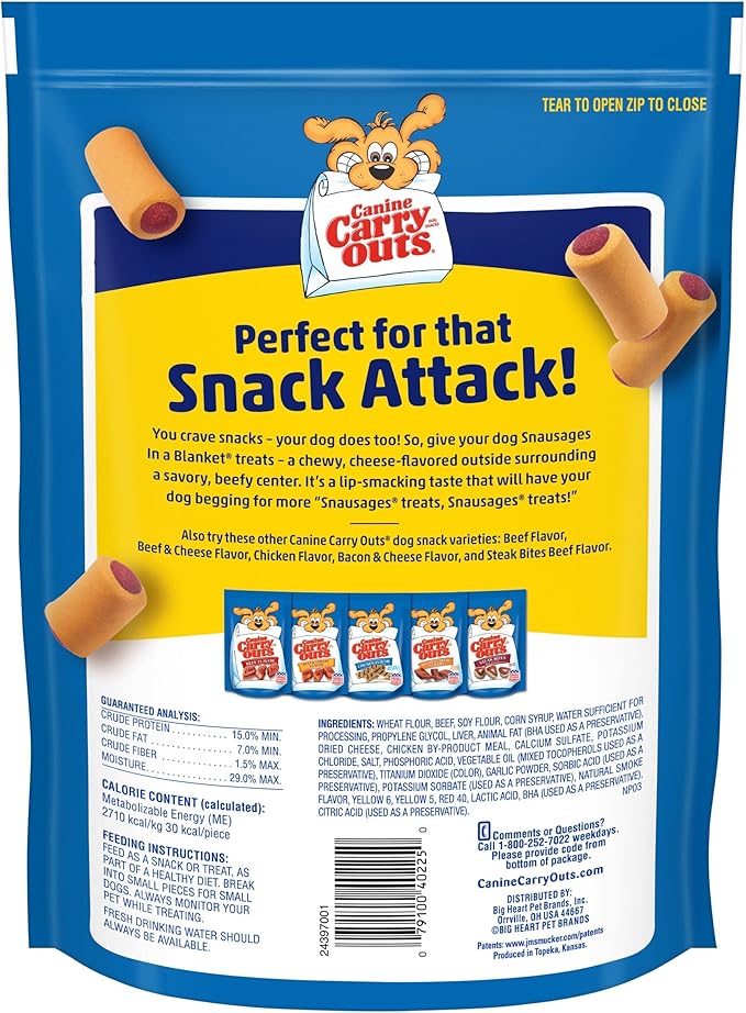 Canine Carry Outs Dog Treats, Snausages in a Blanket, Beef & Cheese Flavor, 22.5 Ounce (Pack of 4), Chewy Outside, Savory Inside - PAWPICO