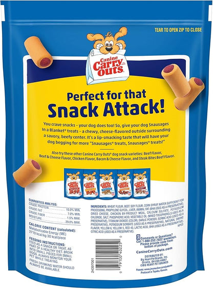 Canine Carry Outs Dog Treats, Snausages in a Blanket, Beef & Cheese Flavor, 22.5 Ounce (Pack of 4), Chewy Outside, Savory Inside - PAWPICO
