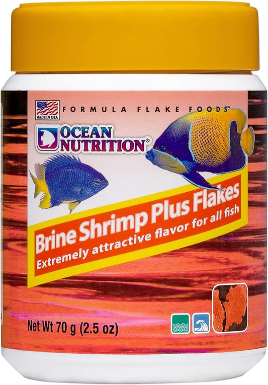 Ocean Nutrition Brine Shrimp Plus Flake Fish Food 2.5 Ounces (71 Grams) Jar | Freshwater & Saltwater Marine Aquarium Flakes Food for Aquariums OceanNutrition