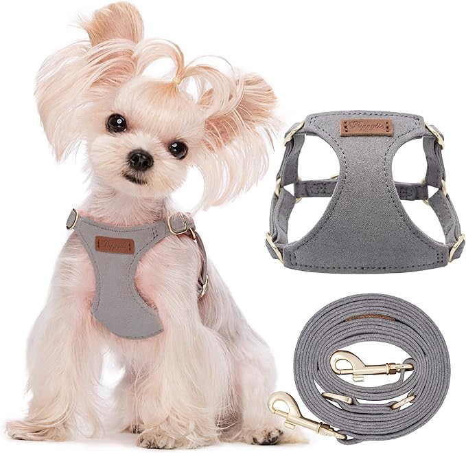 Puppytie No Pull xs Dog Harness with Multifunction Dog Leash,Soft Adjustable No Choke Escape Proof Pet Harness Vest,Silver Grey,XS Puppytie
